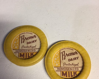 Pair Bremer Dairy Pasteurized homogenized milk bottle cap Aurora Nebraska 2(two)