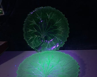 Pair of uranium  glass  saucers /  plates