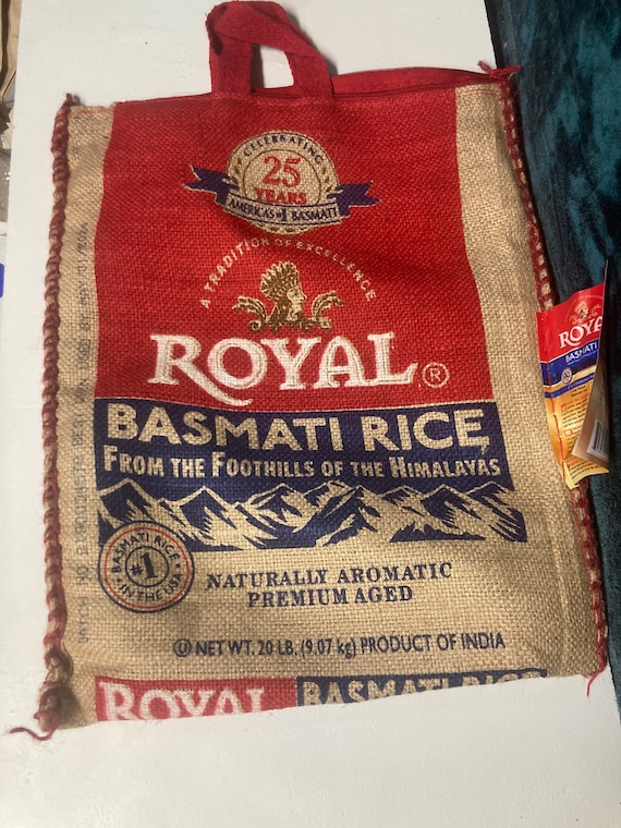 Burlap Royal Basmati rice bag made into hand bag