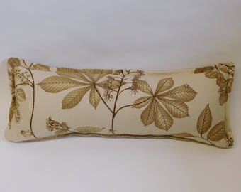 Long Rectangle Off-White Leaf and Flower Pattern Pillow