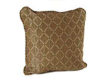 Square Cocoa Brown Diamond Pillow with Brown Velvet Fabric on Back