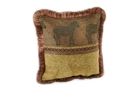 Brown And Taupe Medium Patterned Square Zebra Pillow With Etsy