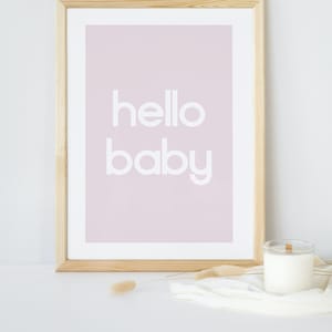 Impresiones de arte de pared imprimibles, Hello Baby, Pink A4 A3 Inspirational Kids Children, cartel motivacional, descarga digital descargable
