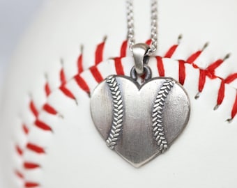 Baseball, Softball Heart Sterling Silver Pendant