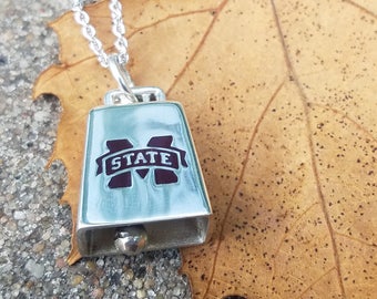 Mississippi State Sterling Silver Cowbell Necklace