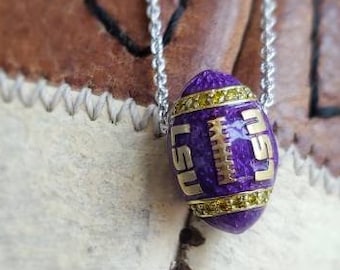 LSU Tigers Football Pendant with 18k Gold Inlay & Yellow Diamonds