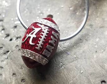 University of Alabama Silver and Diamond Football Pendant
