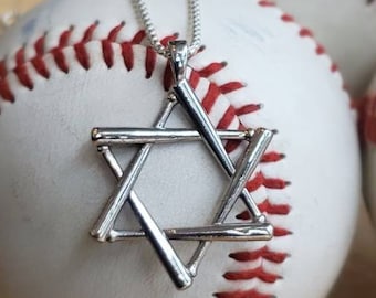 Star of David Baseball Bat Silver Necklace