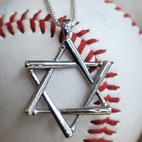 of David Baseball Bat Silver Necklace 