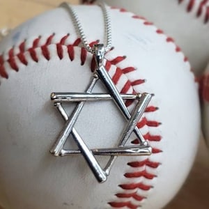 Star of David Baseball Bat Silver Necklace