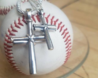 Men's Baseball Bat Cross Sterling Silver Necklace