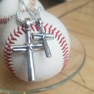 Men's Baseball Bat Cross Sterling Silver Necklace image 1