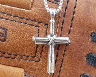 Men's Baseball Cross Sterling Silver Necklace