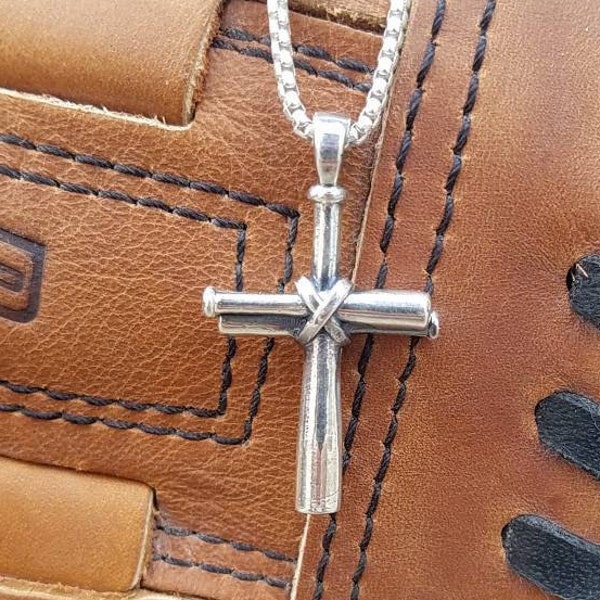 Men's Baseball Cross Sterling Silver Necklace