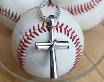 Men's Extra Large Baseball Bat Cross, Sterling Silver