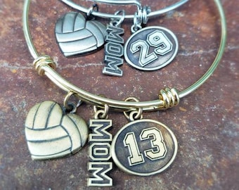 Volleyball Heart, Mom, Charm Bracelet, Jersey Number
