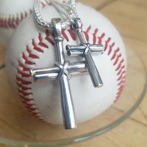 Men's Baseball Bat Cross Sterling Silver Necklace image 2