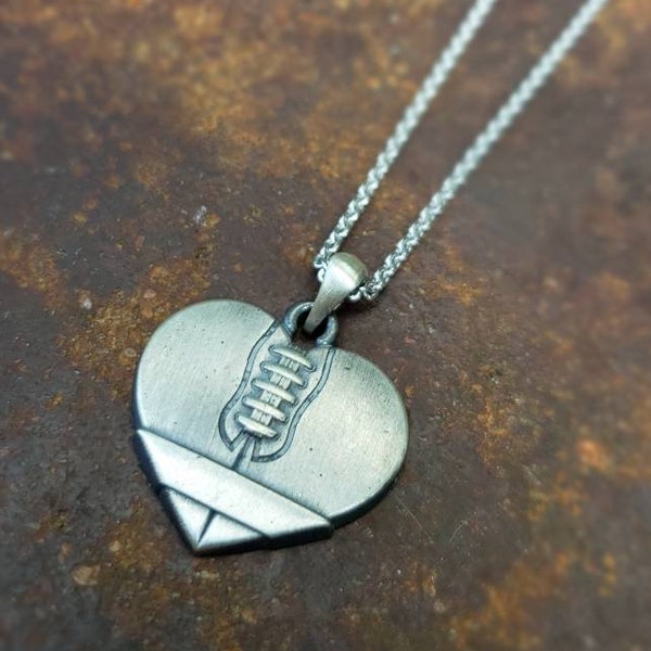 Sterling Silver, Football, Heart Pendant, Necklace, Charm, Accessory, Gift for Mom, Coach, Girl, Trending Now, Best Selling, 2018 Fall Trend