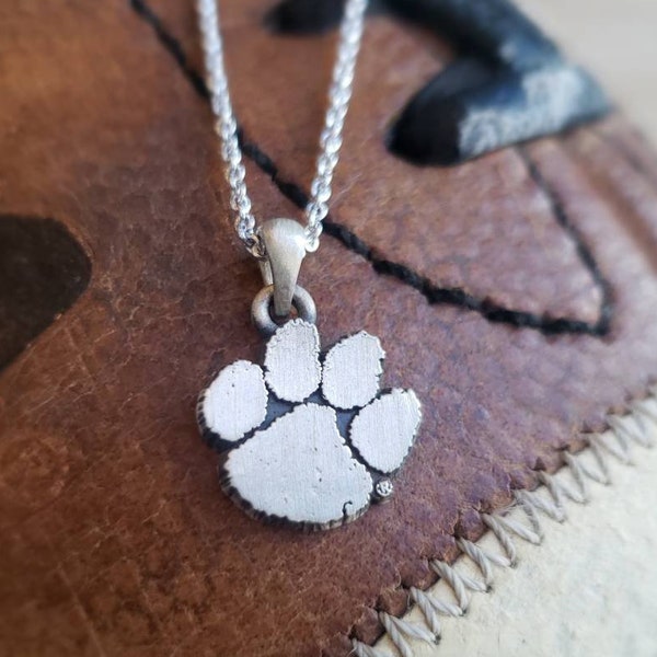 Clemson Tigers Paw Pendant, Sterling Silver, Officially Licensed