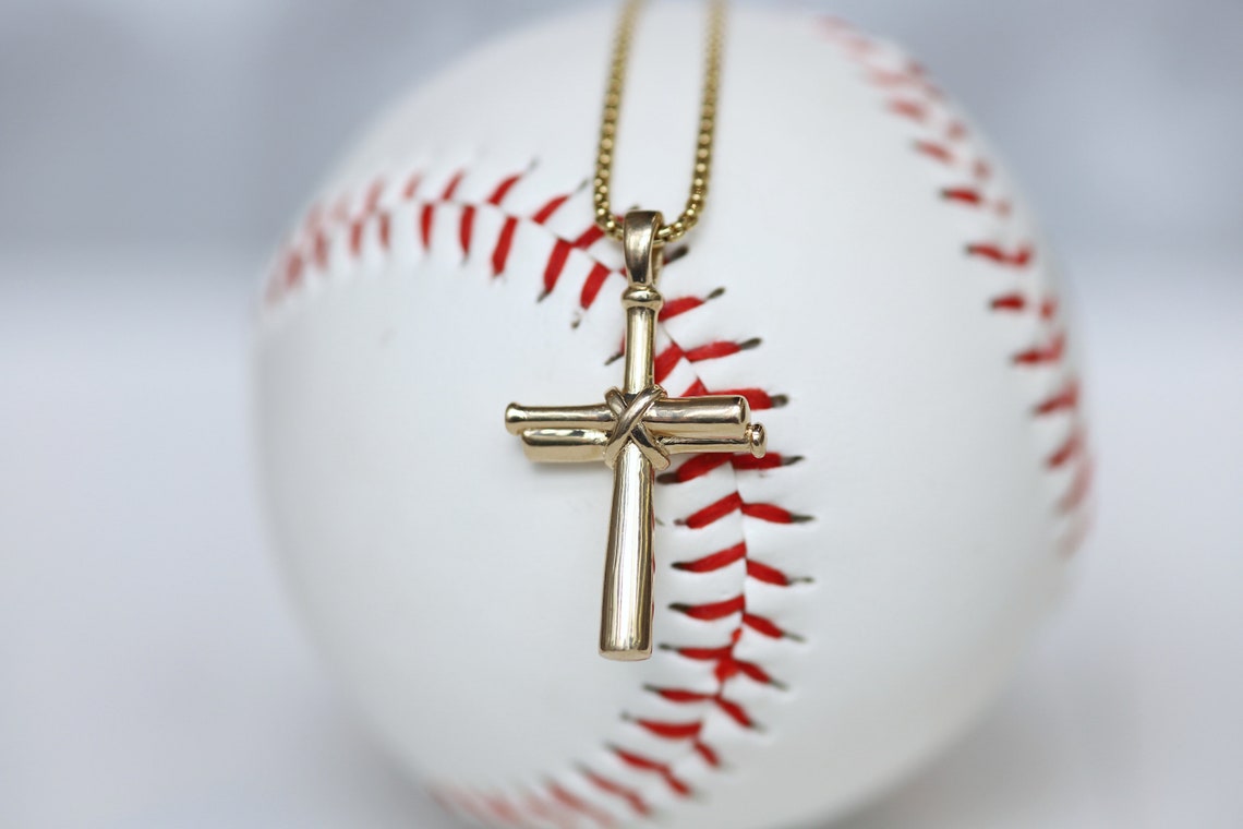 Men's 14k Gold Baseball Bat Cross Necklace Etsy