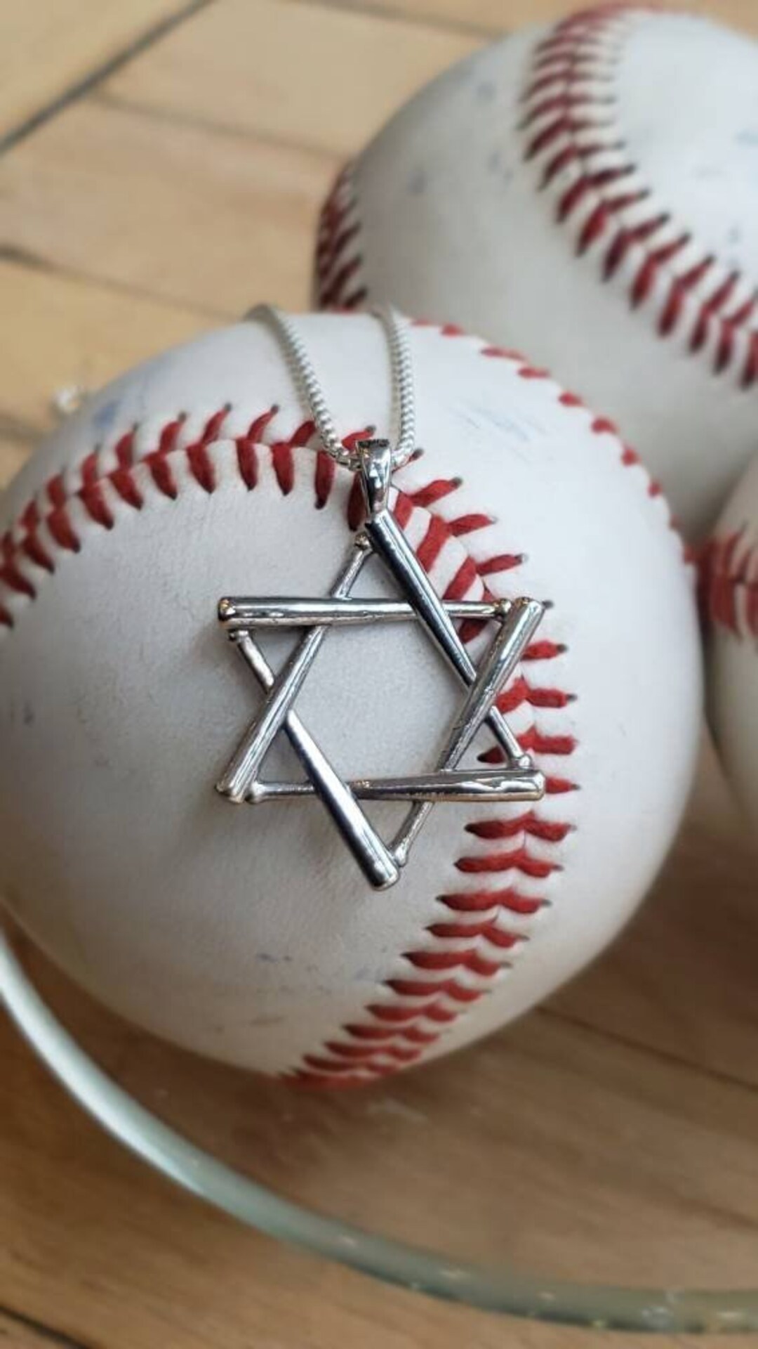 Star of David Baseball Bat Silver Necklace Etsy