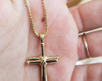 14k Gold Baseball Bat Cross Necklace 