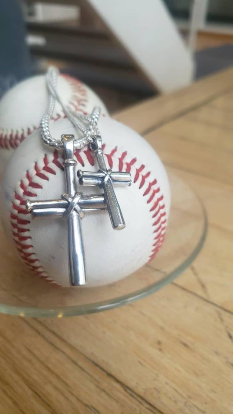 Men's Baseball Bat Cross Sterling Silver Necklace image 1