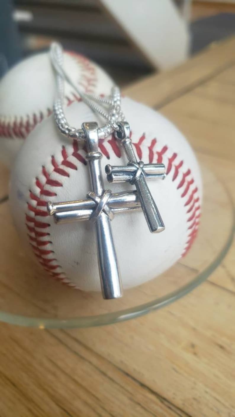 Men's Baseball Bat Cross Sterling Silver Necklace image 2