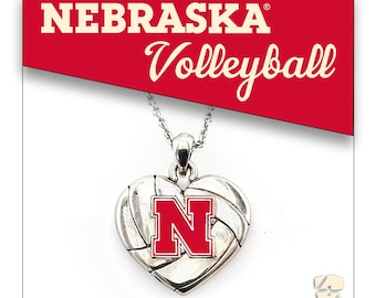 Nebraska Volleyball Silver Heart Pendant