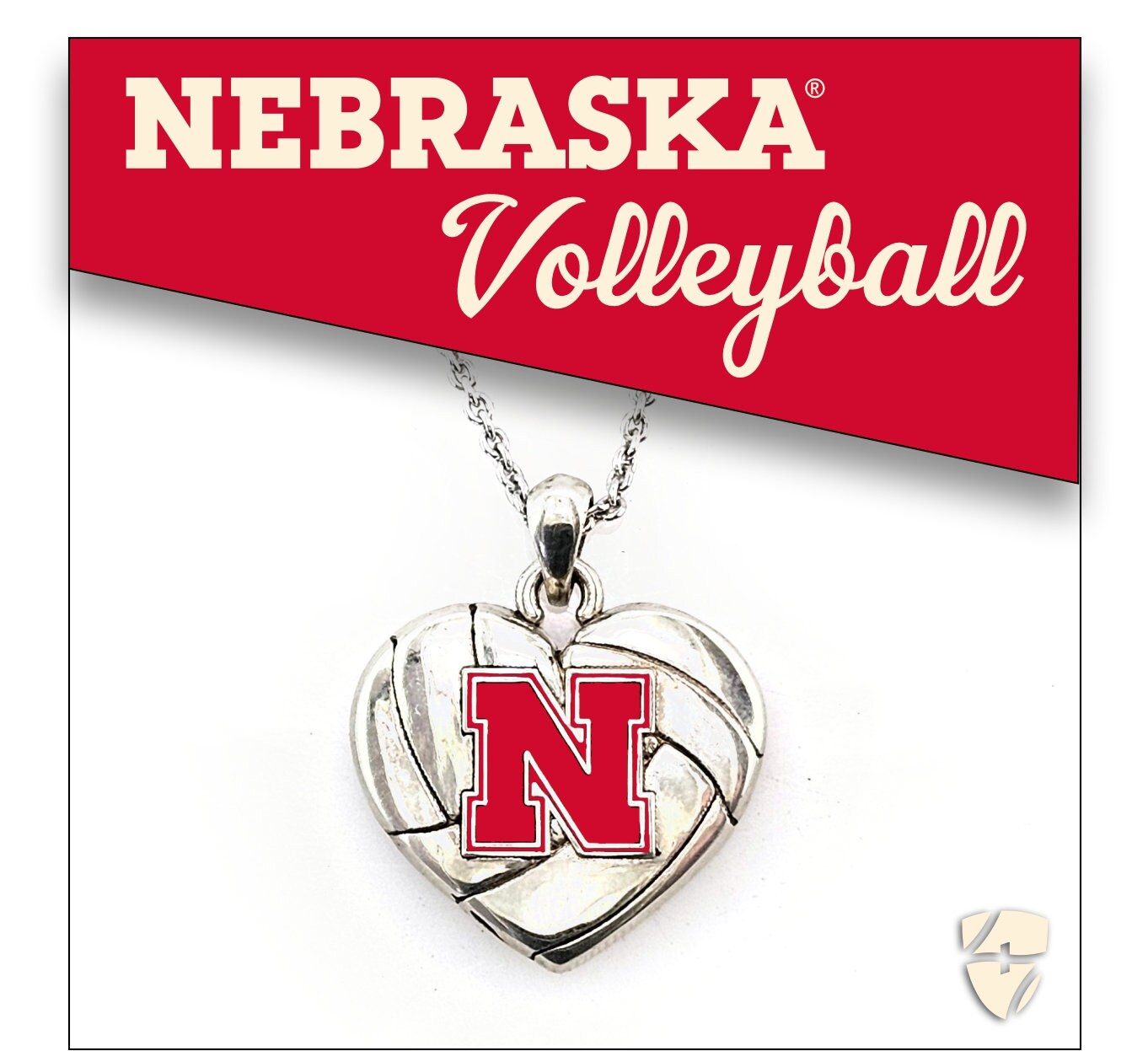 Nebraska Volleyball Silver Heart Pendant