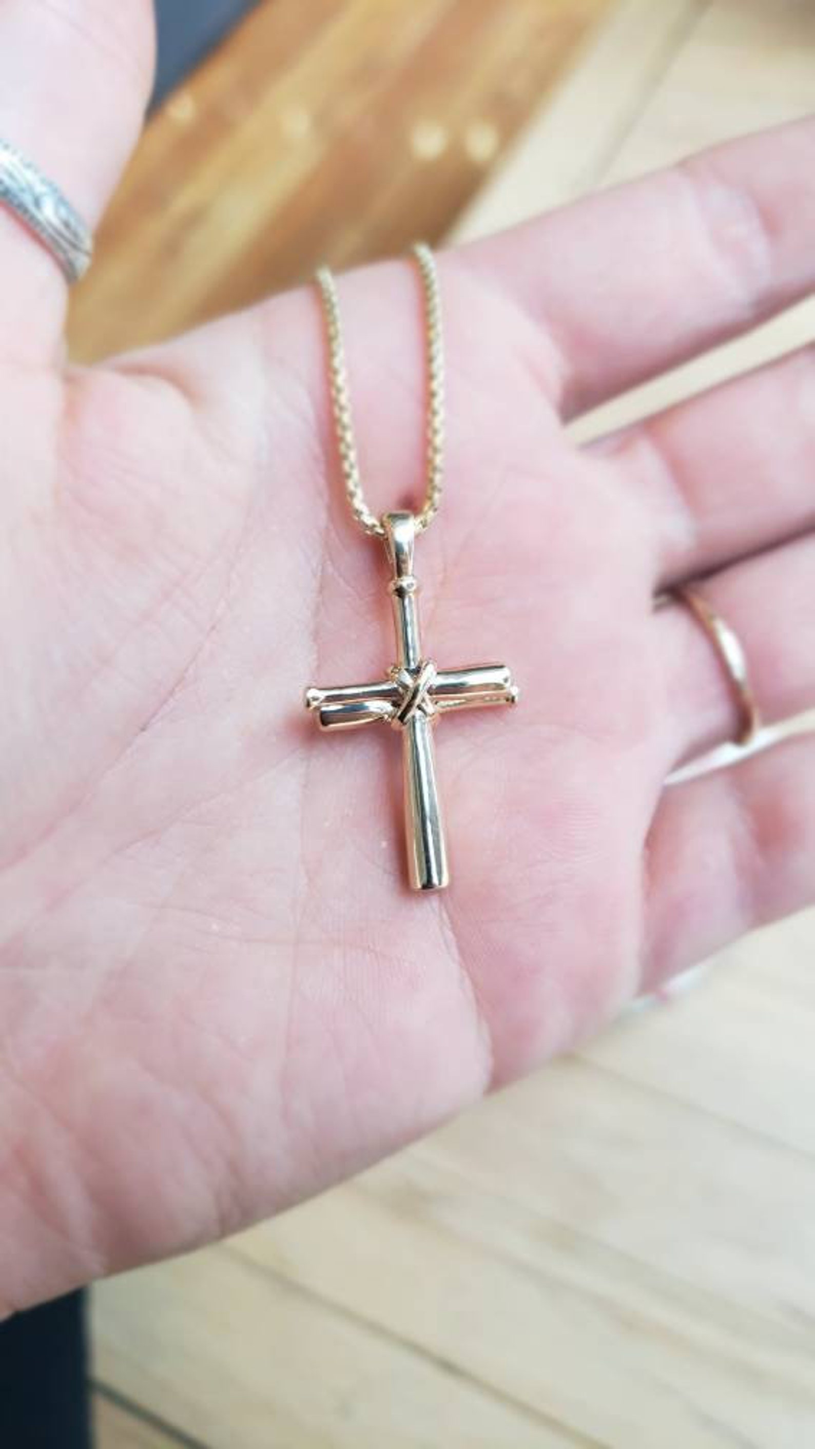 Men's 14k Gold Baseball Bat Cross Necklace Etsy
