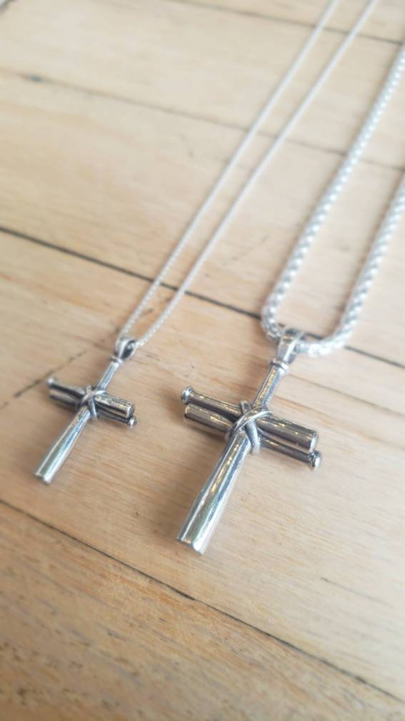 Men's Baseball Bat Cross Sterling Silver Necklace image 4