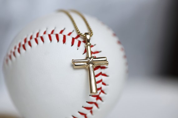 14k Gold Baseball Bat Cross Necklace 