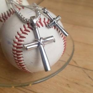 Men's Baseball Bat Cross Sterling Silver Necklace image 3