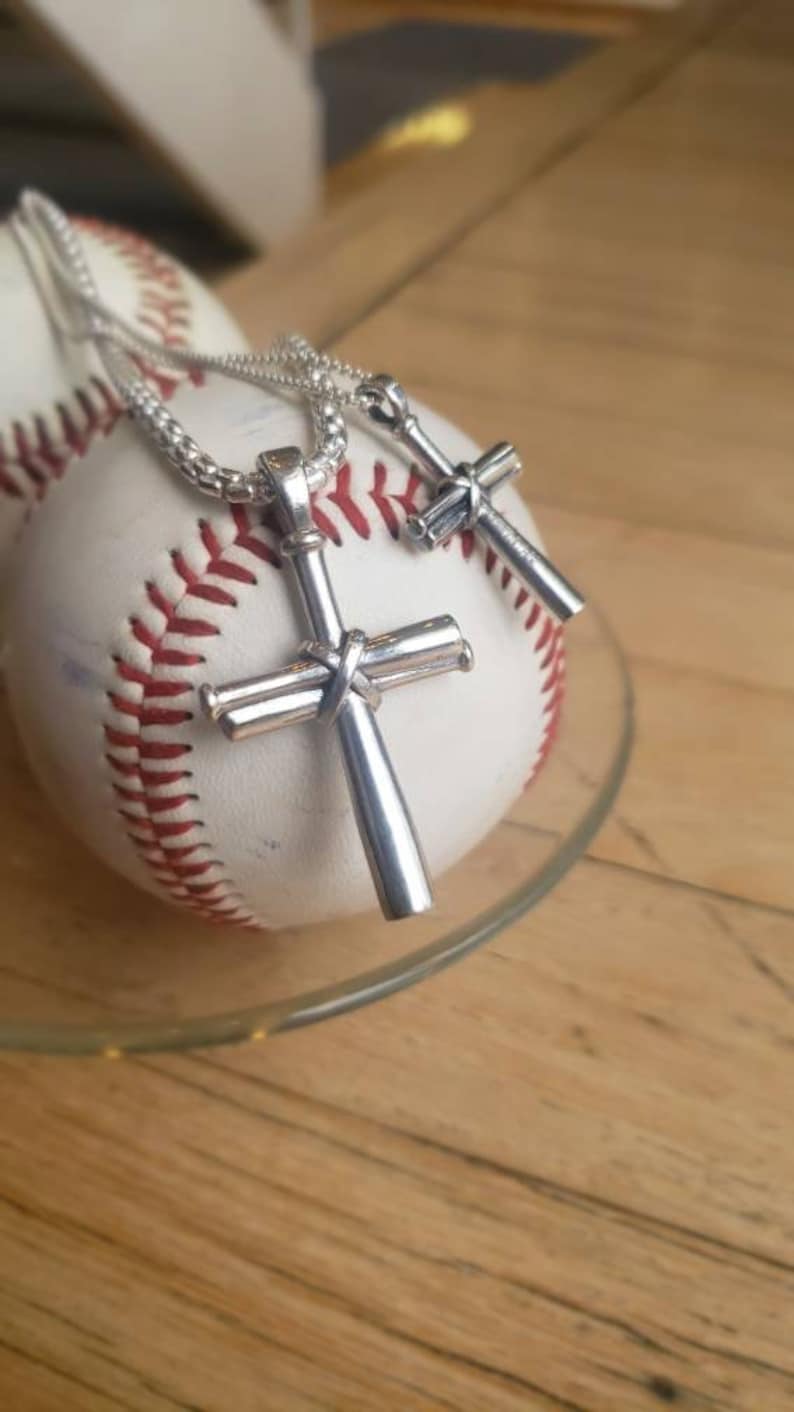 Men's Baseball Bat Cross Sterling Silver Necklace image 3