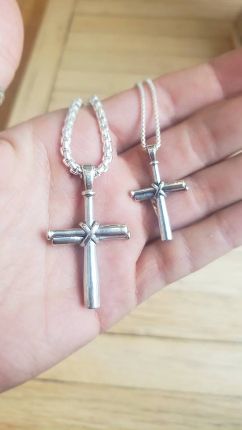 Men's Baseball Bat Cross Sterling Silver Necklace image 8