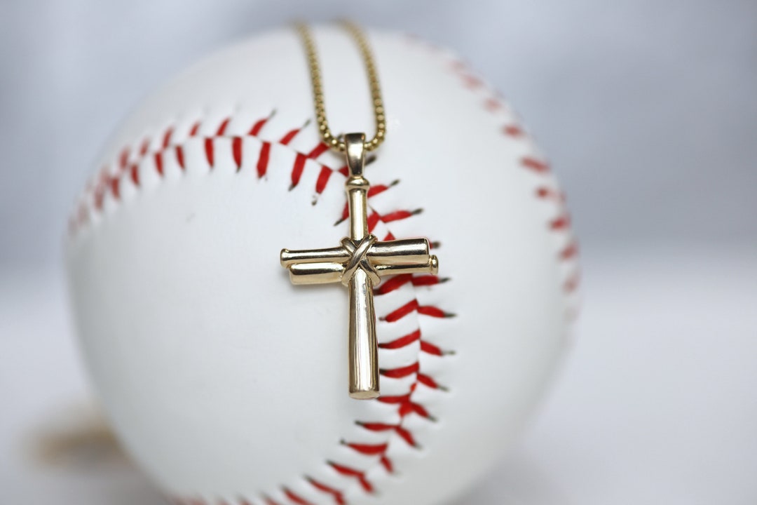 Men's 14k Gold Baseball Bat Cross Necklace Etsy