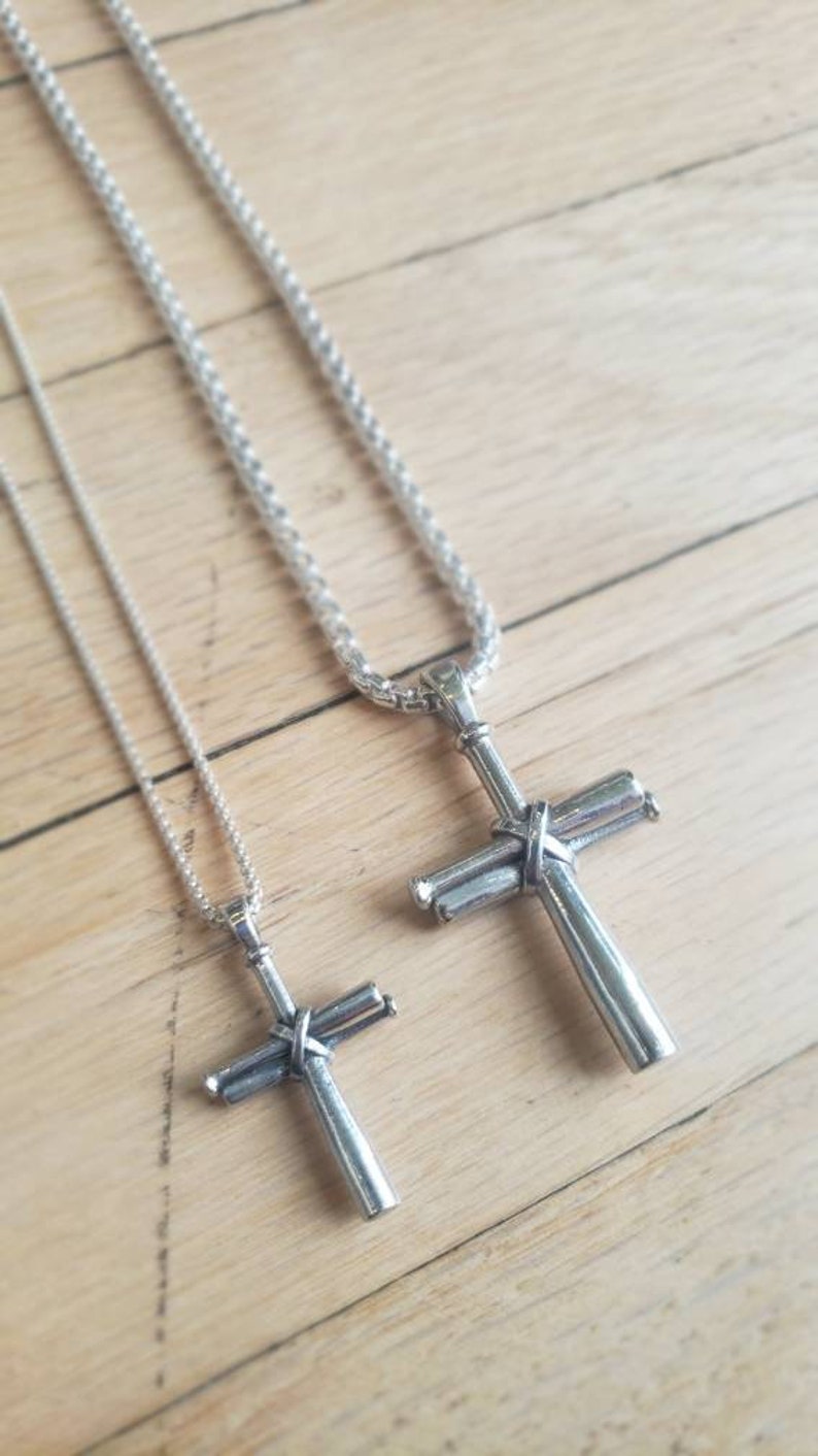 Men's Baseball Bat Cross Sterling Silver Necklace image 5