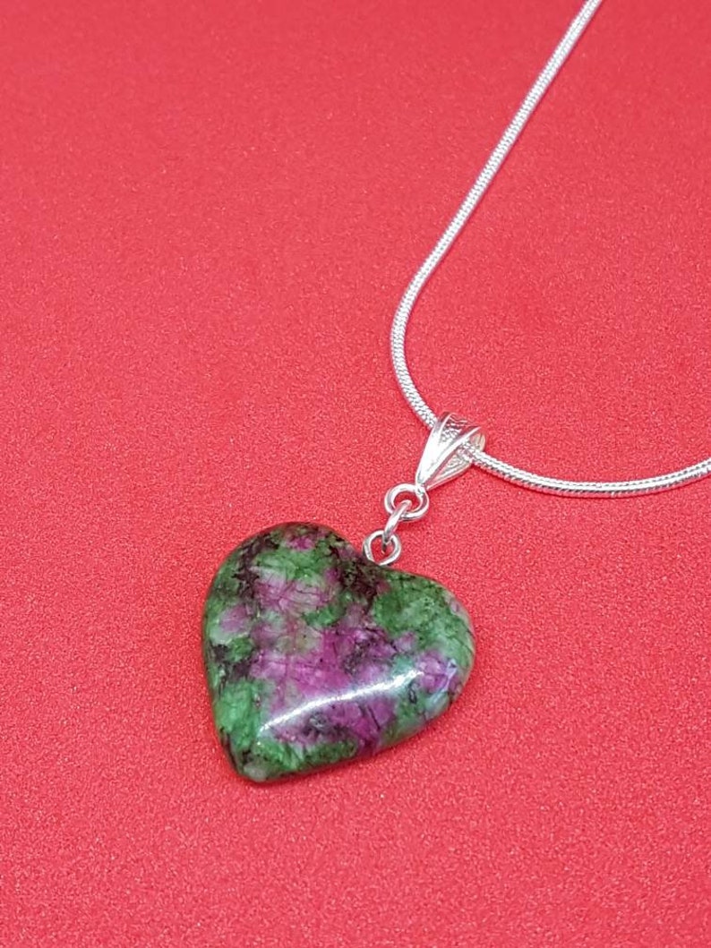 Ruby in zoisite heart shaped pendant necklace