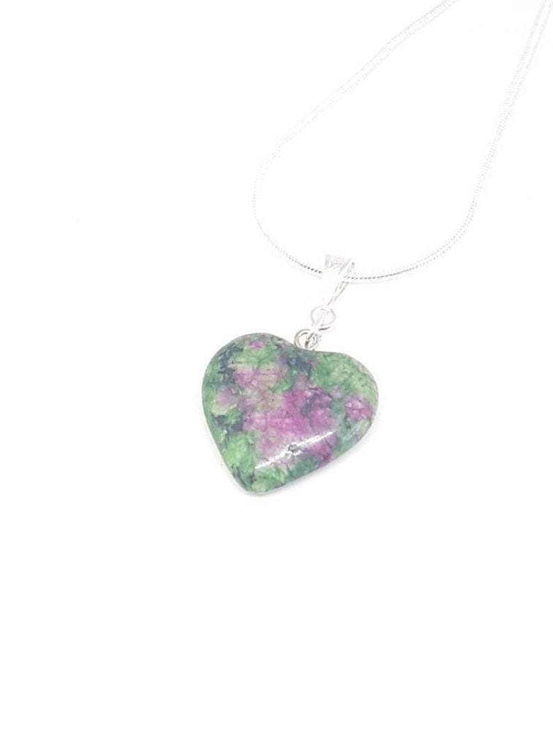 Ruby in zoisite heart shaped pendant necklace