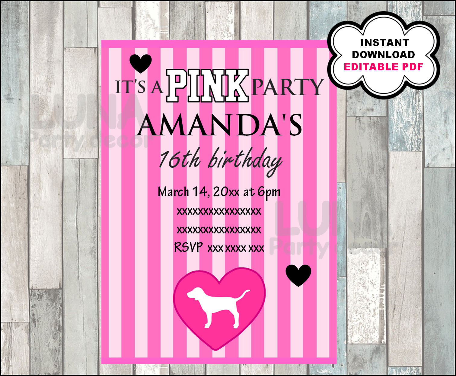 Victorias Secret Pink Invitation Printable Victoria secret Etsy