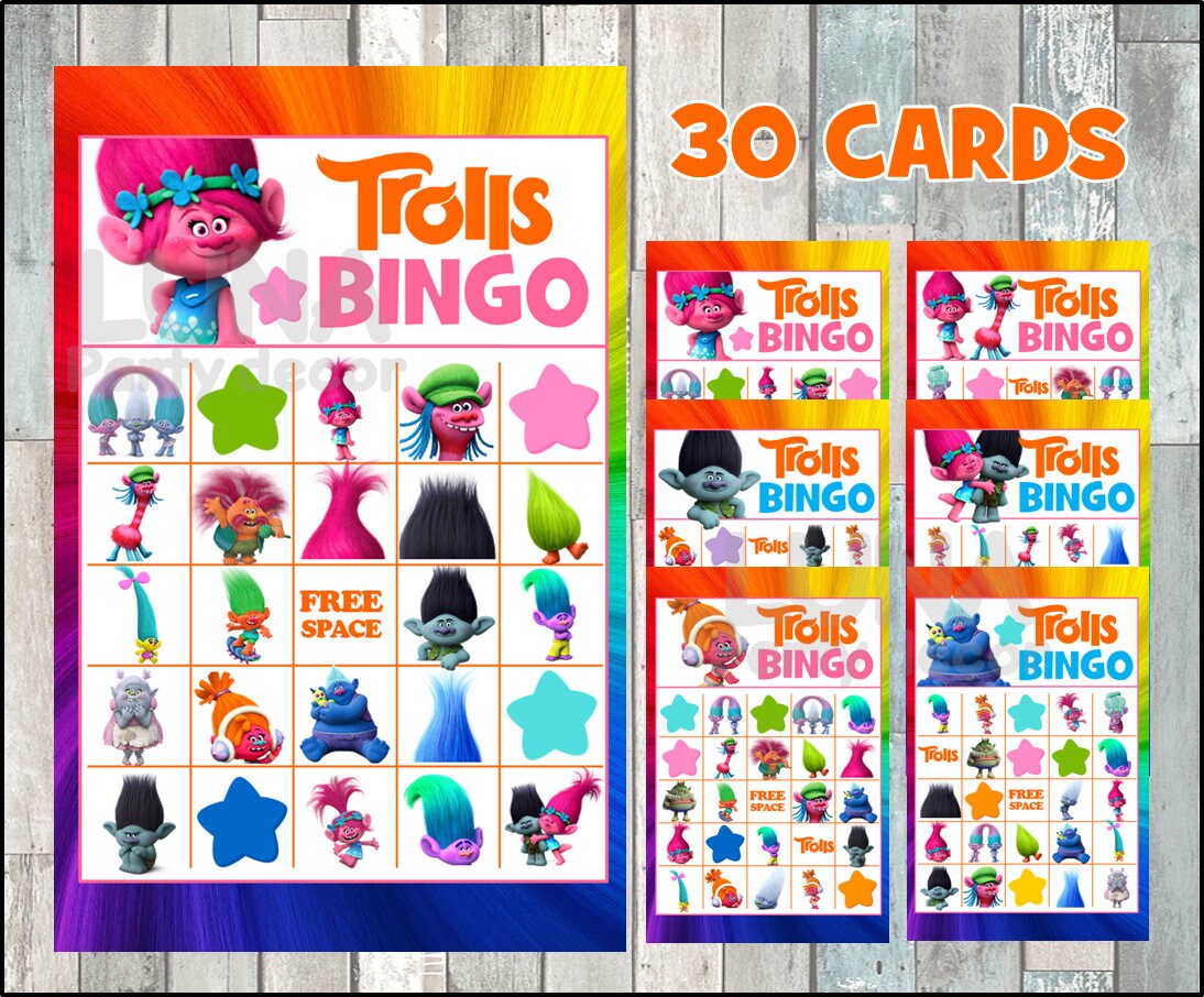 Trolls Bingo 30 Cards instant download Printable Trolls Bingo | Etsy