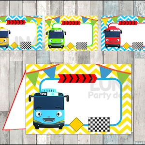 Tayo the Little Bus Food Tent Cards instant download, Printable Tayo the Little Bus party Food labels, Tayo the Little Bus Food table labels