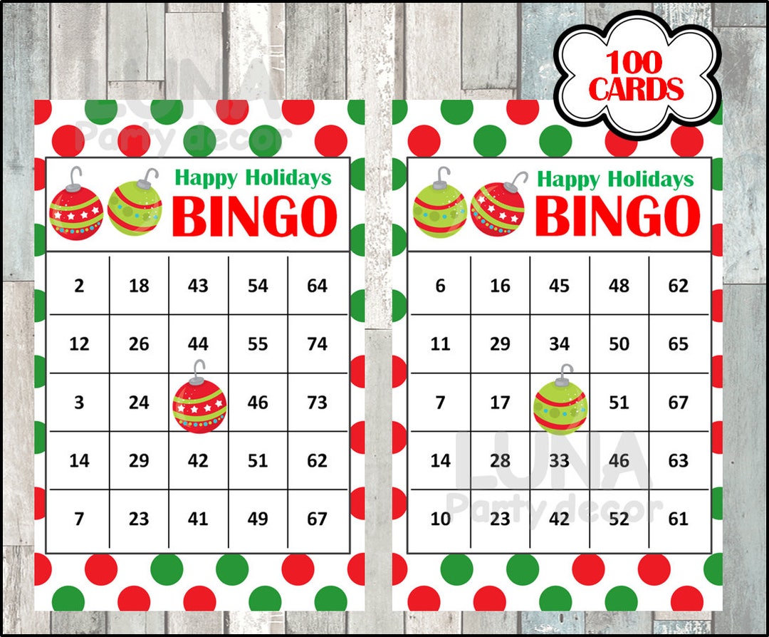 Christmas Bingo Printable Game - 100 Different Cards - Christmas Game ...