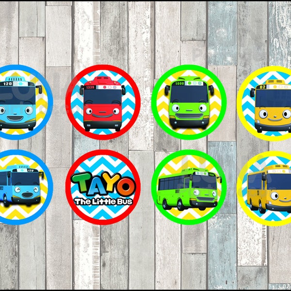 Téléchargement instantané de Tayo le petit Bus Toppers, imprimable Tayo le petit Bus partie cupcakes Topper, Tayo le petit Bus cupcakes toppers