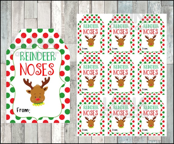 Reindeer Noses Tags Christmas tags Printable Reindeer Noses | Etsy
