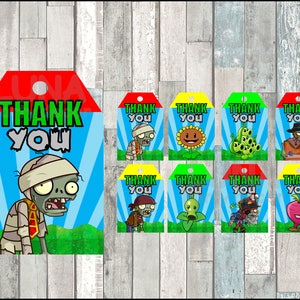 Plants vs Zombies party thank you tags instant download, Printable Plants vs Zombies party tags, Plants vs Zombies thank you tags