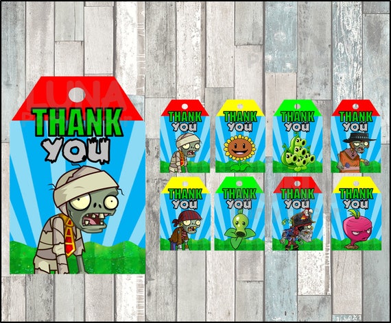 Plants Vs Zombies Party Thank You Tags Instant Download 