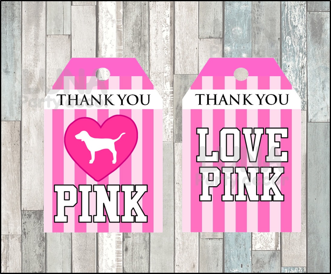 Victorias Secret Pink thank you tags instant download, Printable Victoria secret party tags, Victoria secret Tags
