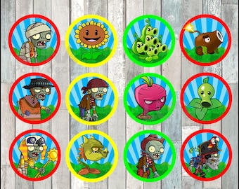 Plants vs Zombies Toppers instant download, Printable Plants vs Zombies party cupcakes Topper, Plants vs Zombies cupcakes toppers
